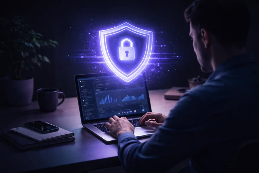 Digital sköld som symboliserar cybersäkerhet och integritetsskydd